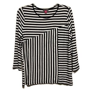 Women’s VINCE CAMUTO, Striped, Kimono Sleeves, Round Neck, Black/White, Medium